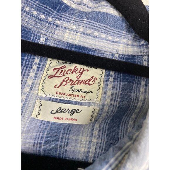 Lucky Brand Mens Shirt size Large Blue Plaid Snap Short Sleeve Cotton Classic - Picture 3 of 13